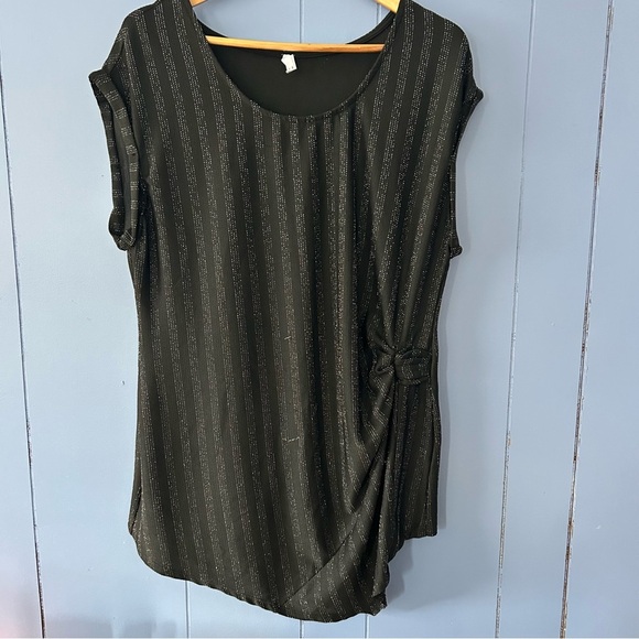 french twist Tops - Woman’s Asymmetrical  Black Sparkly Tunic Top - 2XL